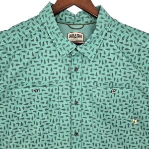 Lake & Trail XXL Button Down Shirt Mens Teal Pine Tree Print Outdoor Stretch